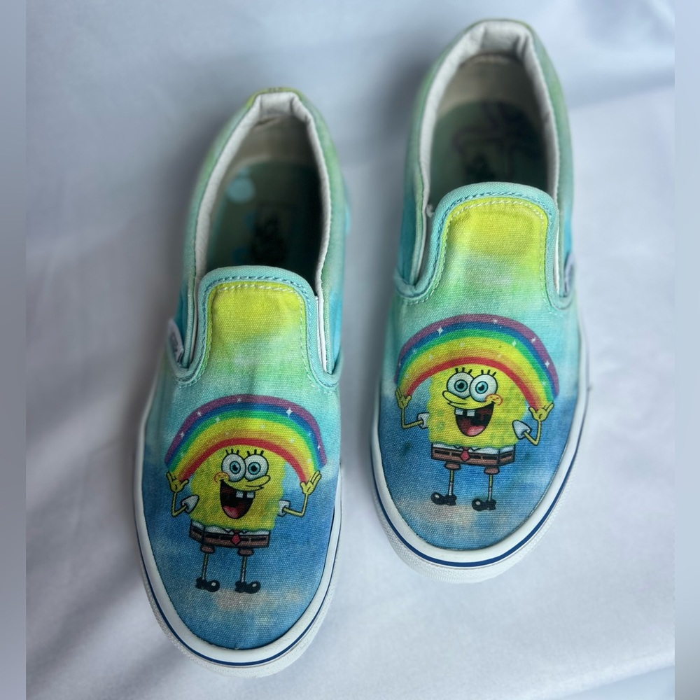 Vans Kids' Sponge Bob Square Pants    Slip-On Sneakers Size 3 Blue and Yellow